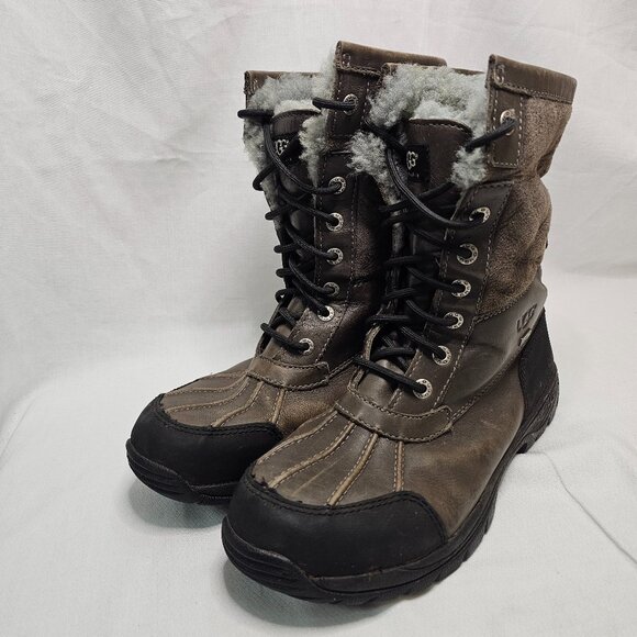 UGG Australia Butte Brown Leather Waterproof Sheepskin Winter Boots Men’s Size 7 - Picture 1 of 11